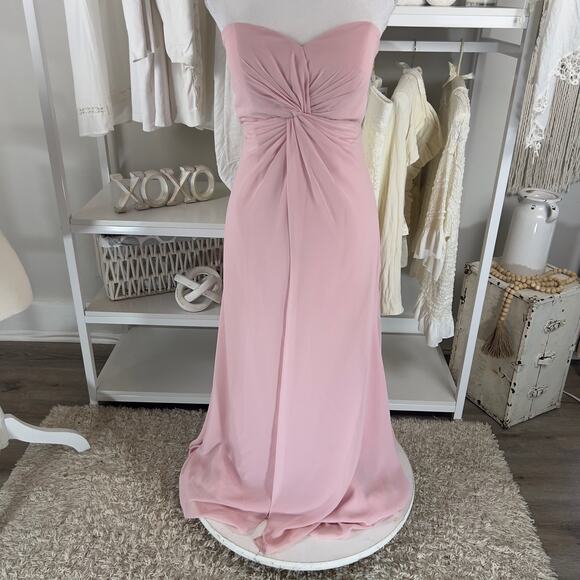 Kanali K  size 10 light pink chiffon long strapless bridesmaids dress #2604 - Picture 1 of 11